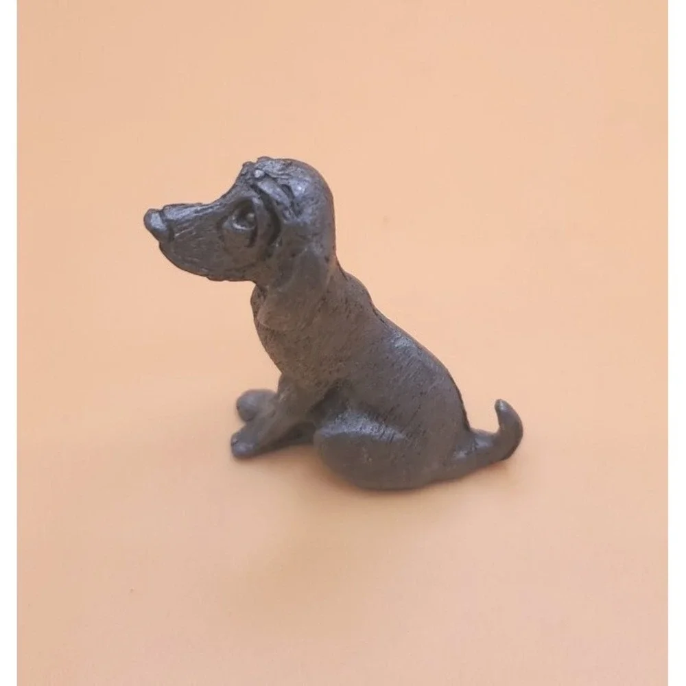 Vintage Signed 1990 Shadow Hound Dog Pewter Mini‎ Figurine. Hunting Dog Keepsake